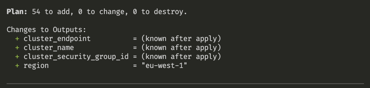 Terraform plan output showing resources to be created